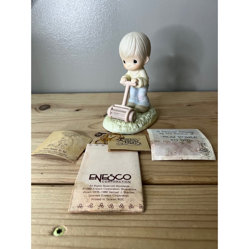 Precious Moments "Mow Power To Ya!" Figurine. 80's